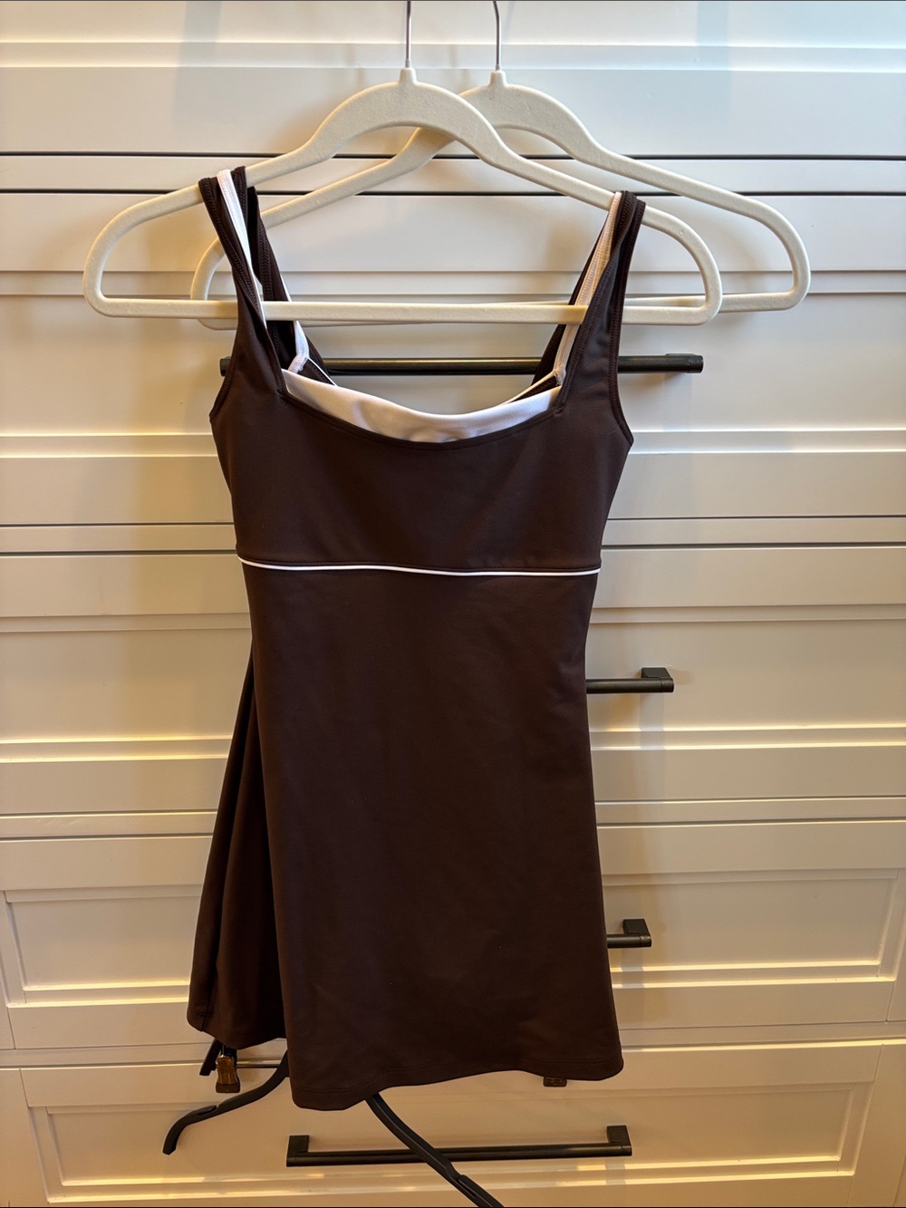 Women's Chocolate Brown Tank Dress with White Trim YPB XS